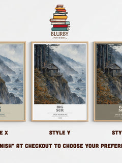 Big Sur book cover print in frame leaning in hallway – literary fiction wall art