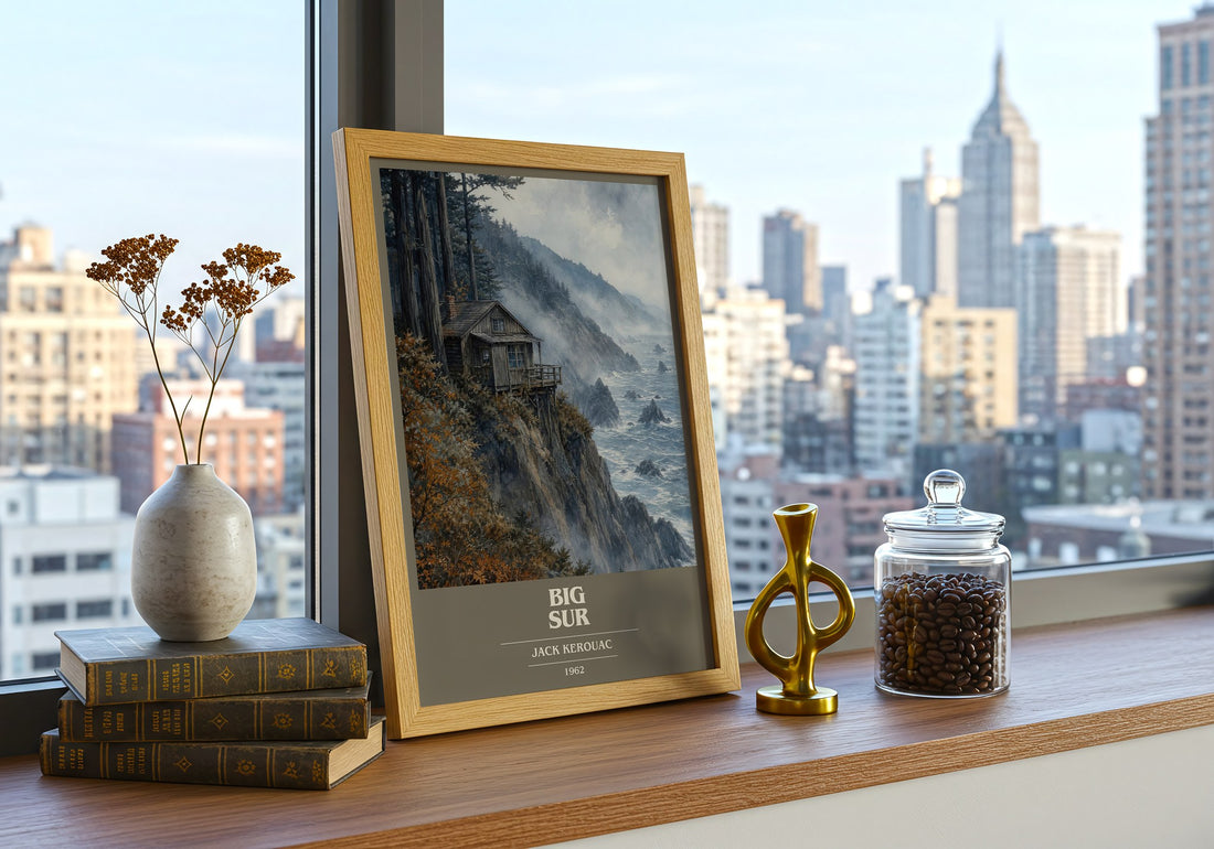 Big Sur book cover print framed by window – literary home decor