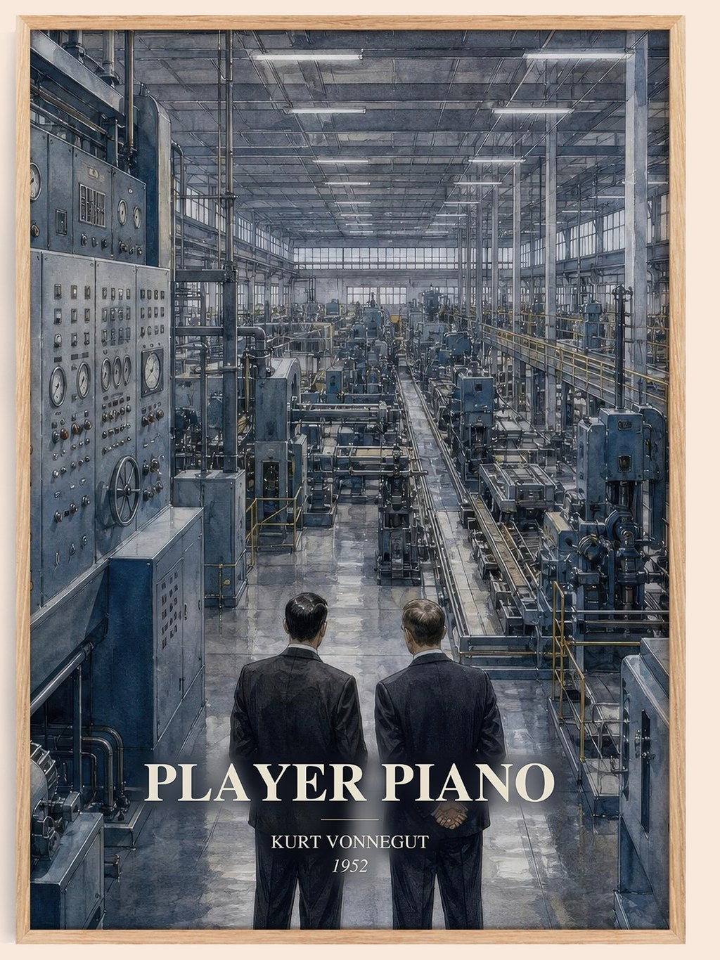 Player Piano watercolour book poster by Kurt Vonnegut – framed literary art print