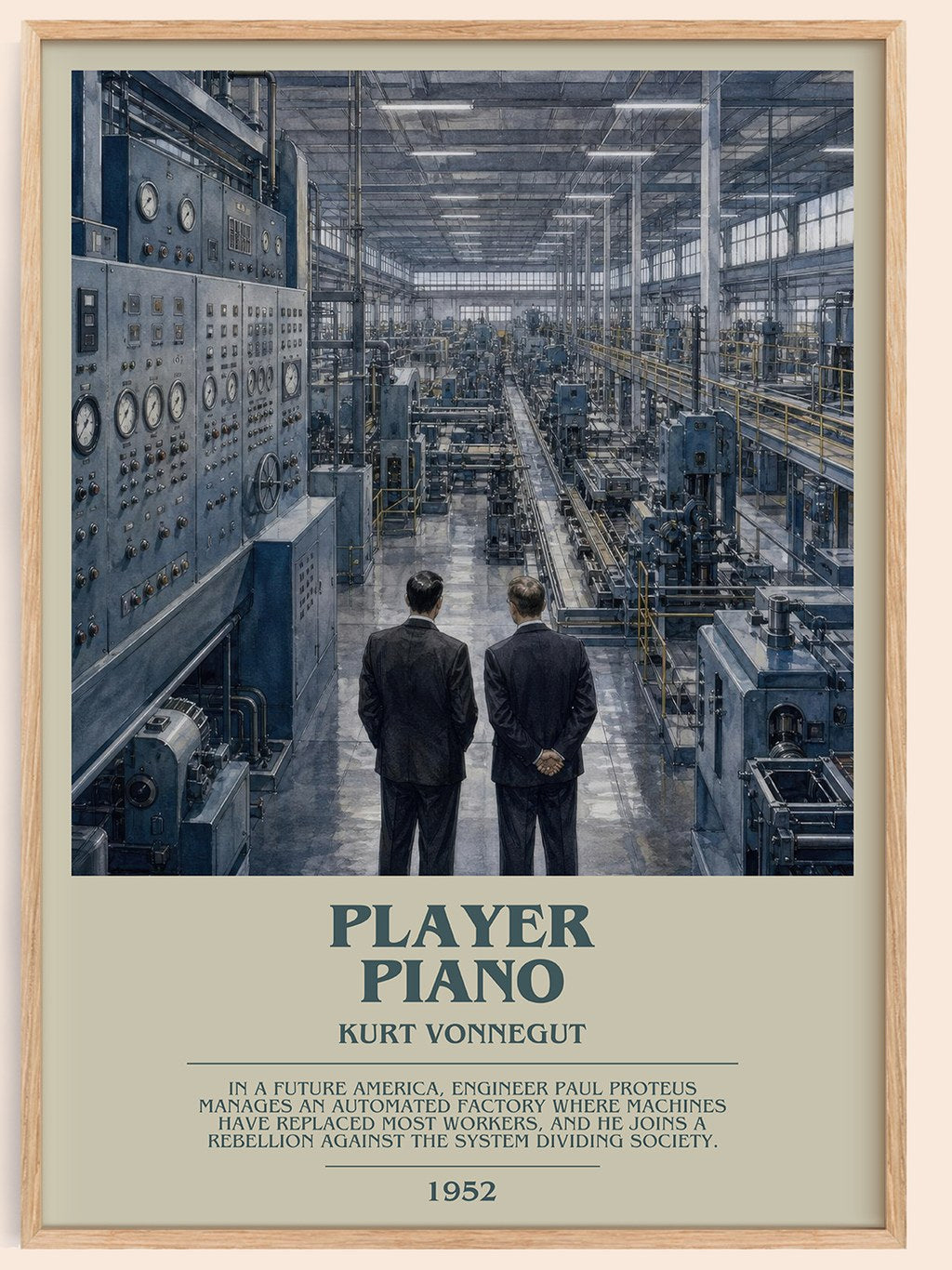 Player Piano bookish book poster by Kurt Vonnegut – framed literary art print