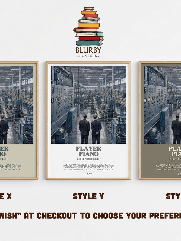 Player Piano bookish print in frame leaning in hallway – dystopian wall art