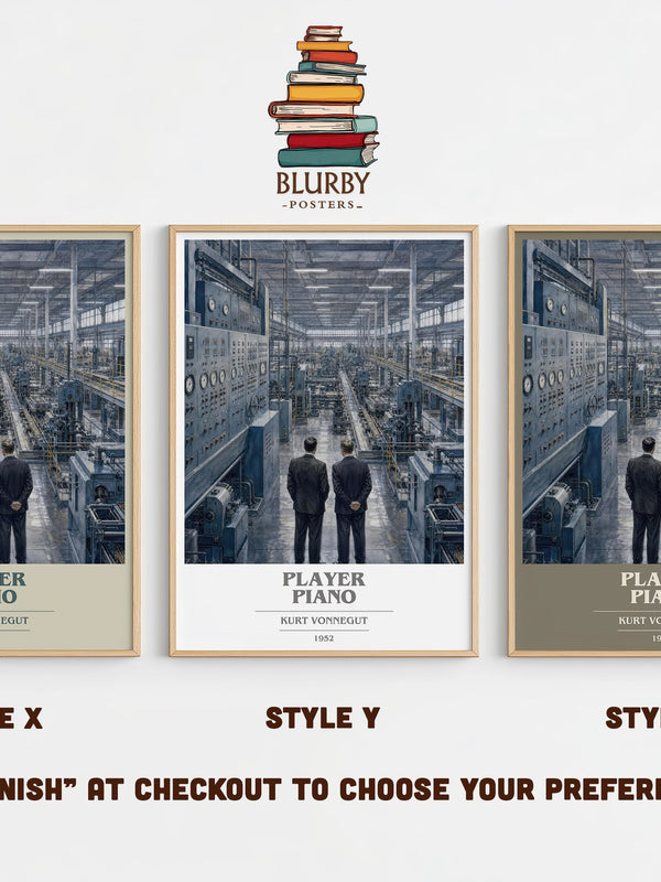 Player Piano book cover print in frame leaning in hallway – dystopian wall art