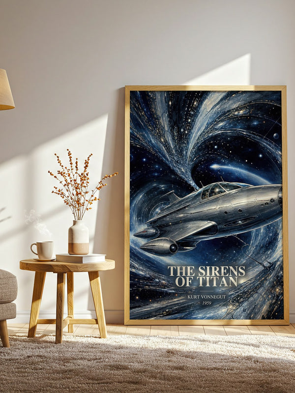 The Sirens of Titan watercolour print in frame leaning in hallway – sci fi wall art