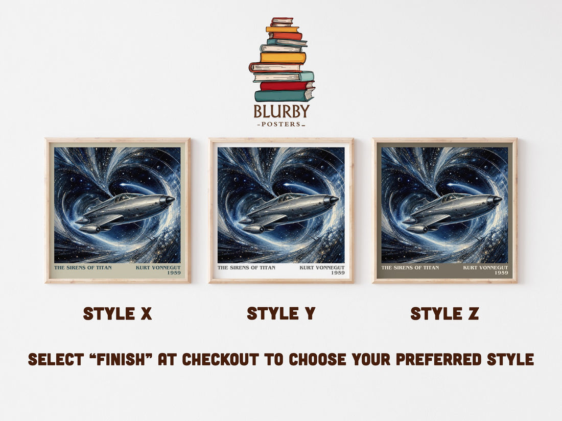 The Sirens of Titan literary print in frame leaning in hallway – sci fi wall art (mockup)