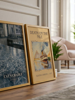 Cat's Cradle watercolour print framed by window – literary home decor