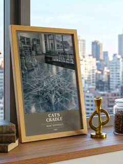 Cat's Cradle book cover print framed by window – literary home decor