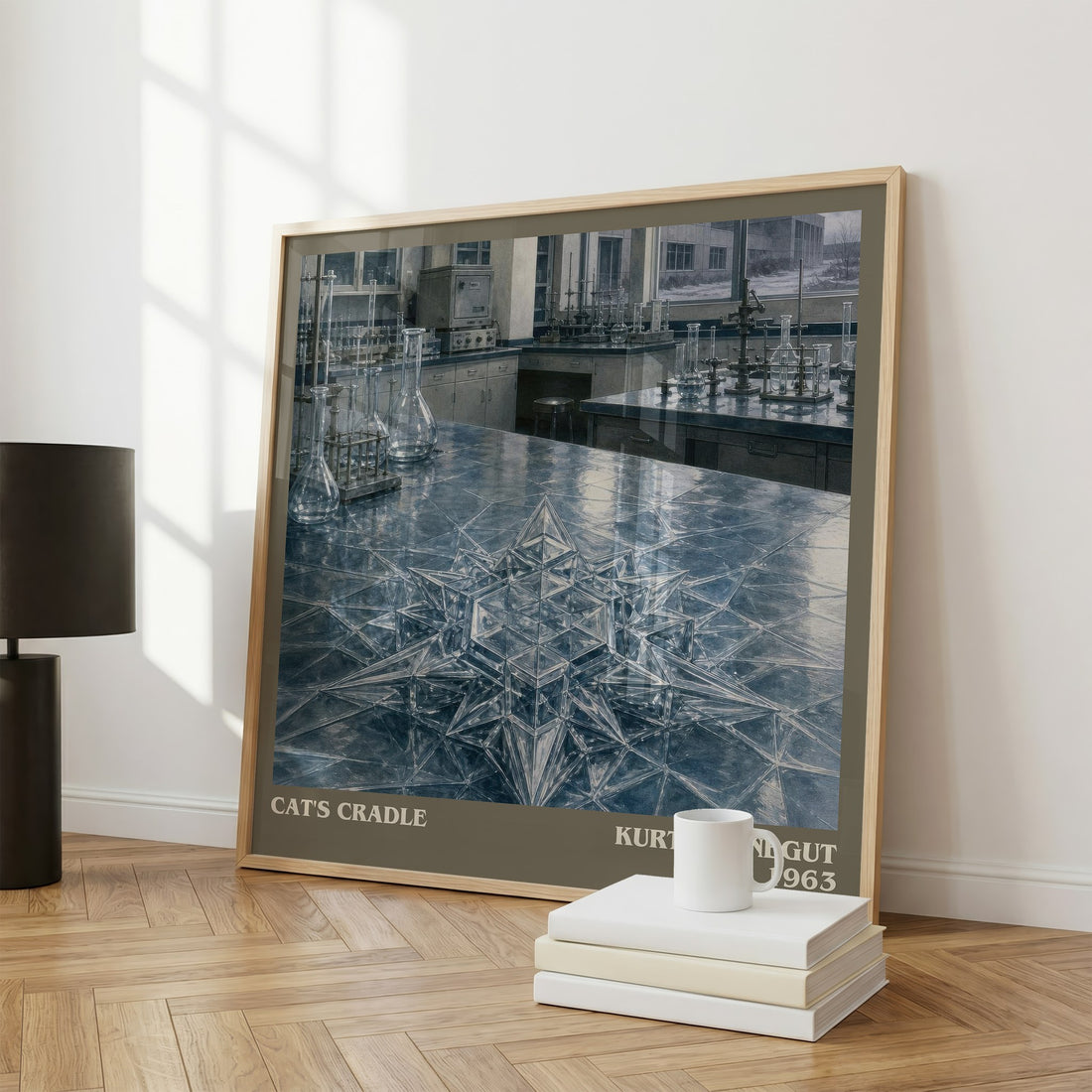 Cat's Cradle literary print framed by window – literary home decor