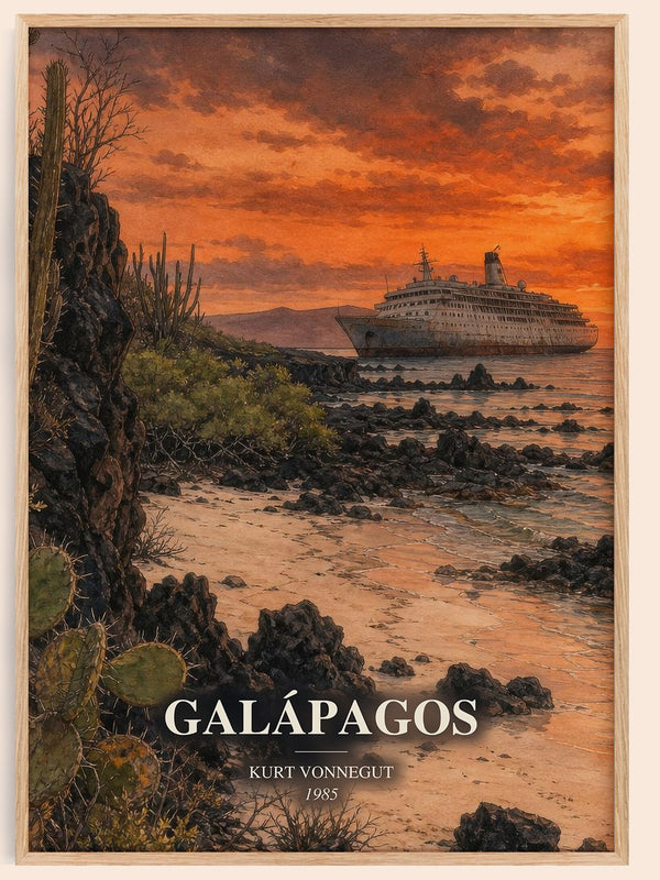 Galápagos watercolour book poster by Kurt Vonnegut – framed literary art print