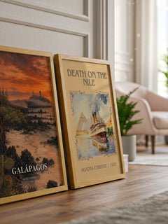 Galápagos watercolour print framed by window – literary home decor