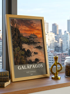 Galápagos book cover print framed by window – literary home decor
