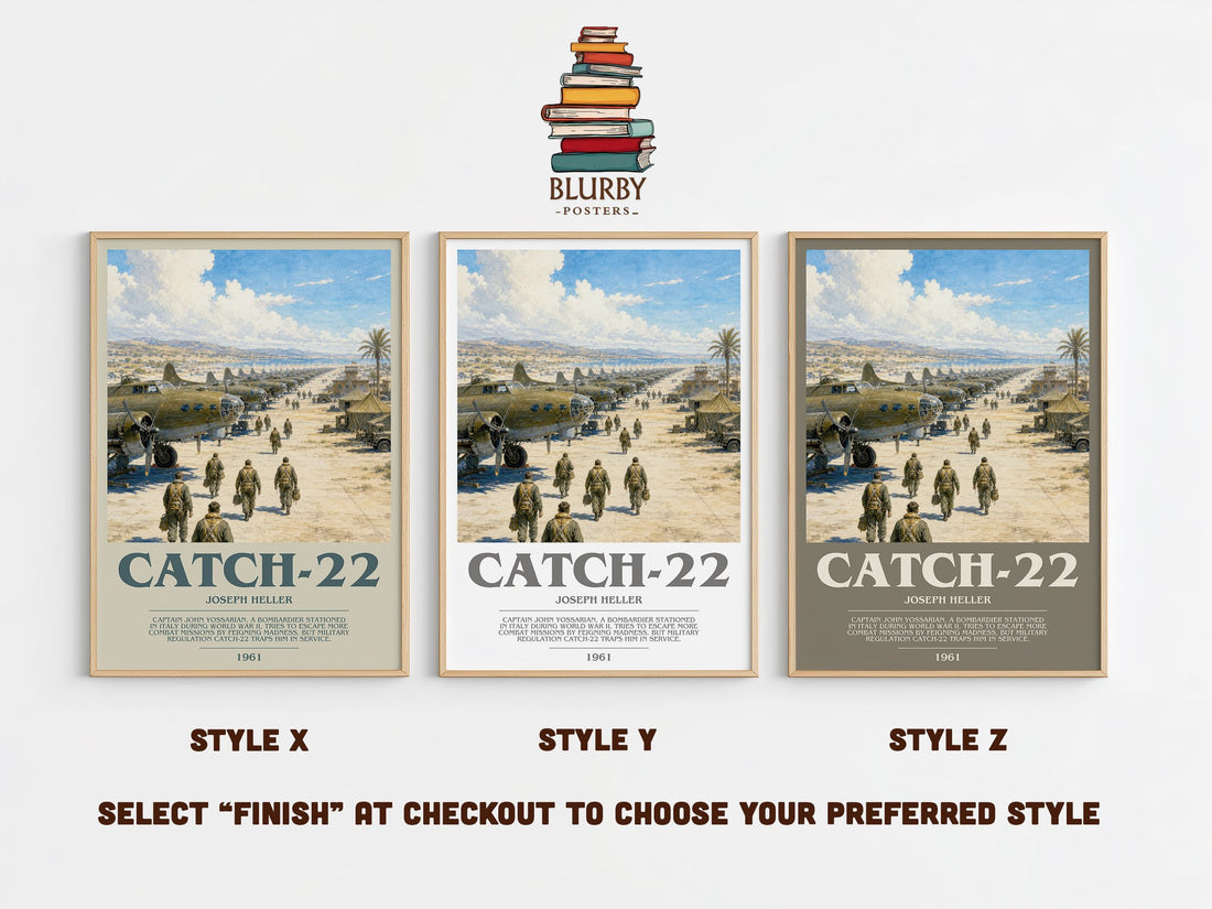 Catch-22 bookish print in frame leaning in hallway – satire wall art (mockup)