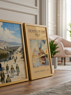 Catch-22 watercolour print framed by window – literary home decor