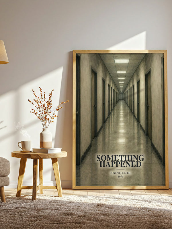 Something Happened watercolour print in frame leaning in hallway – literary fiction wall art