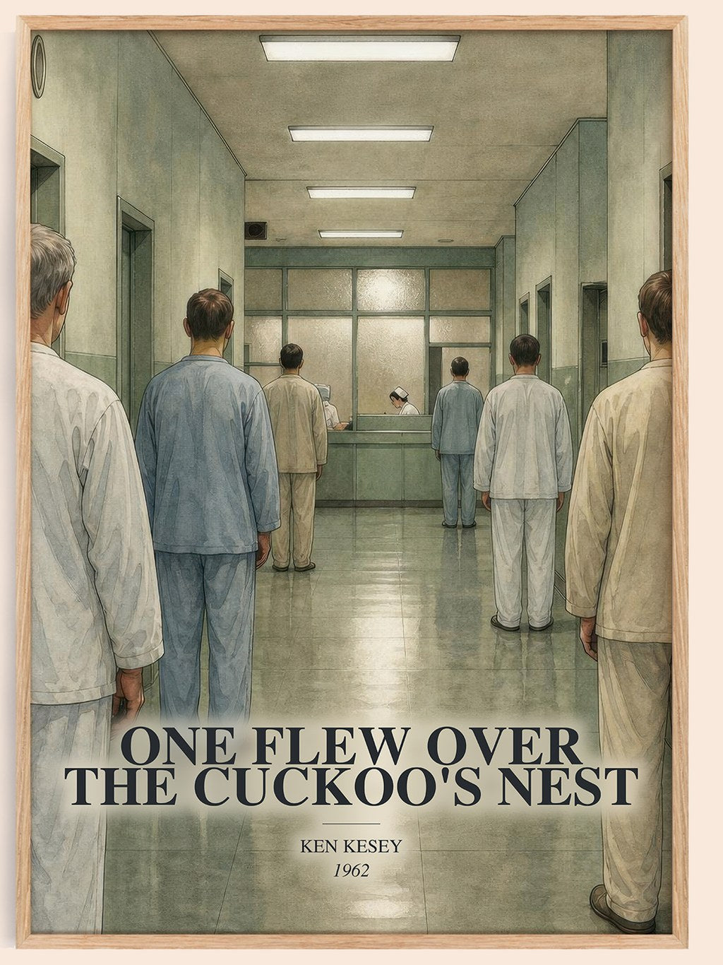 One Flew Over the Cuckoo's Nest watercolour book poster by Ken Kesey – framed literary art print