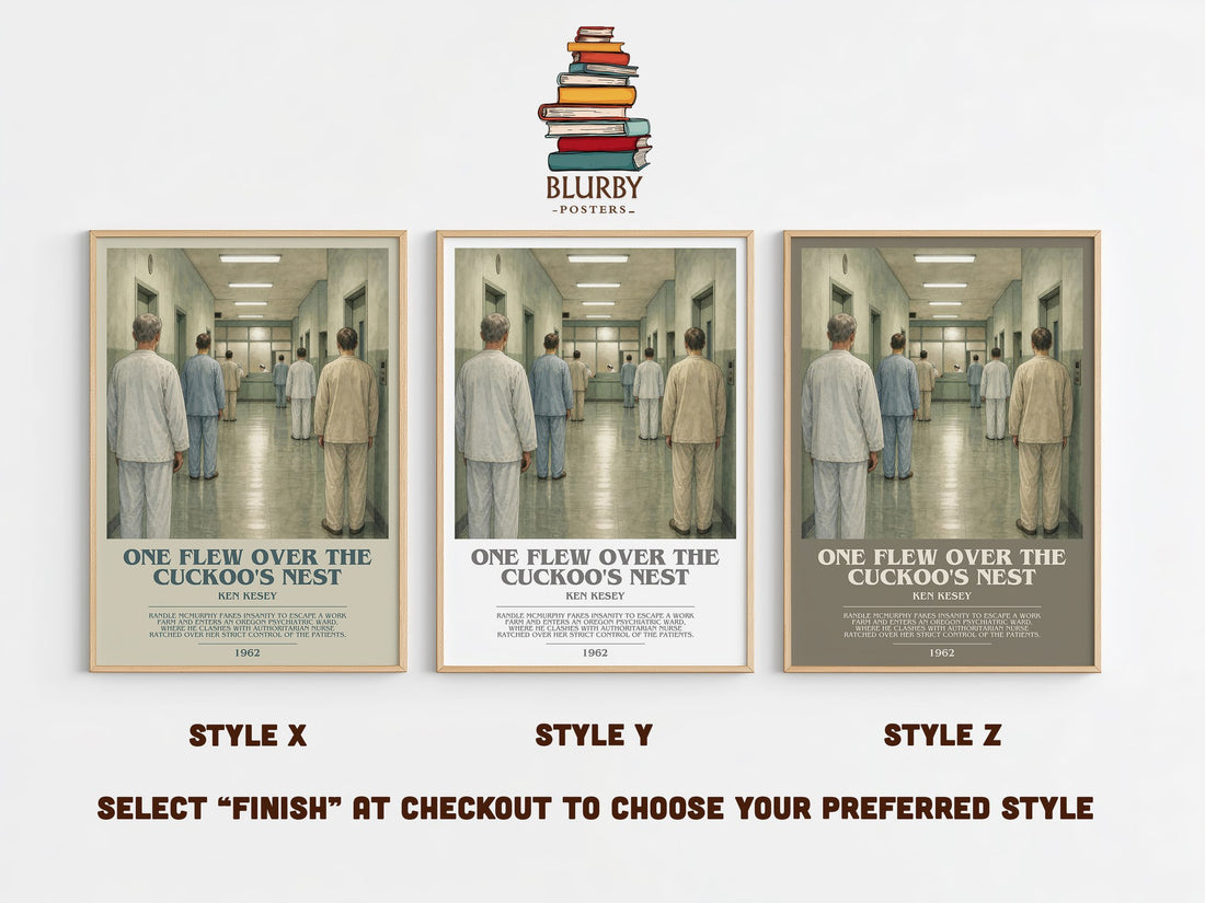 One Flew Over the Cuckoo's Nest bookish print in frame leaning in hallway – literary fiction wall art (mockup)