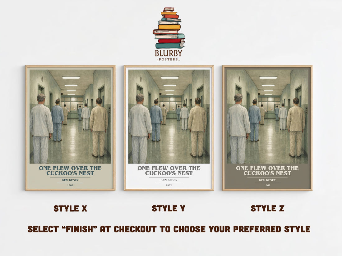 One Flew Over the Cuckoo's Nest book cover print in frame leaning in hallway – literary fiction wall art (mockup)