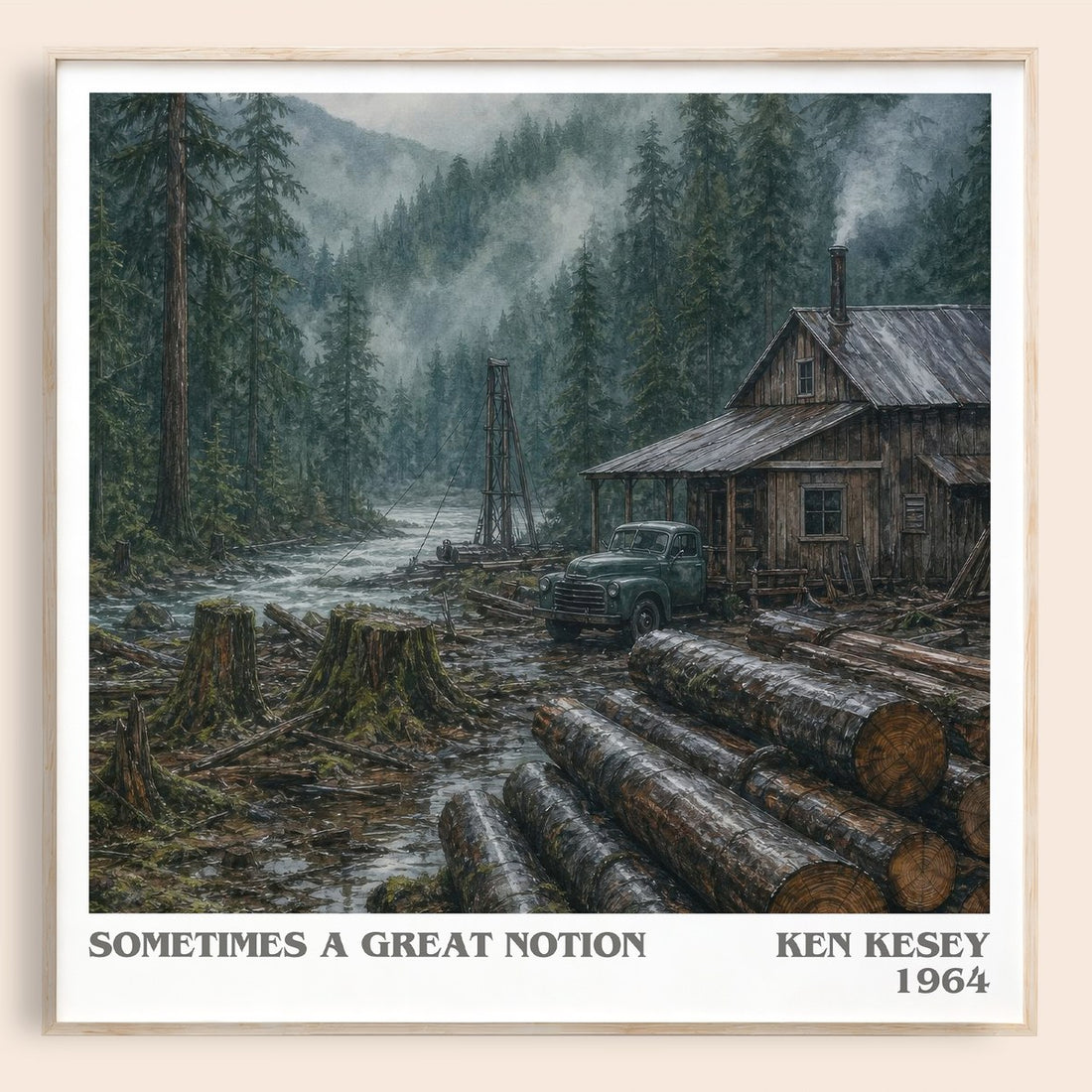 Sometimes a Great Notion literary book poster by Ken Kesey – framed literary art print
