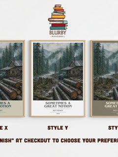 Sometimes a Great Notion book cover print in frame leaning in hallway – literary fiction wall art