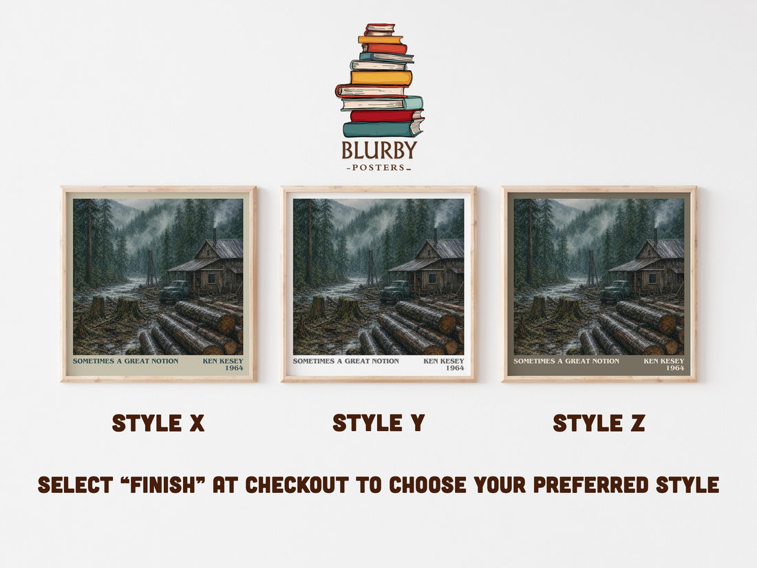 Sometimes a Great Notion literary print in frame leaning in hallway – literary fiction wall art (mockup)