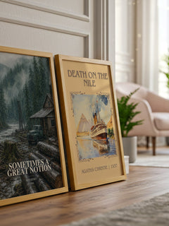 Sometimes a Great Notion watercolour print framed by window – literary home decor