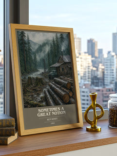 Sometimes a Great Notion book cover print framed by window – literary home decor