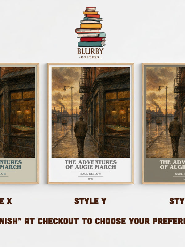 The Adventures of Augie March book cover print in frame leaning in hallway – literary fiction wall art