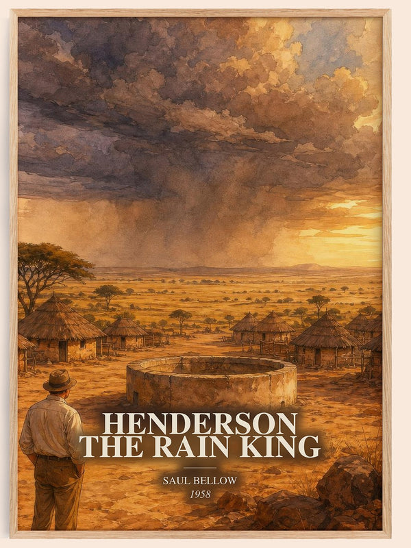 Henderson the Rain King watercolour book poster by Saul Bellow – framed literary art print