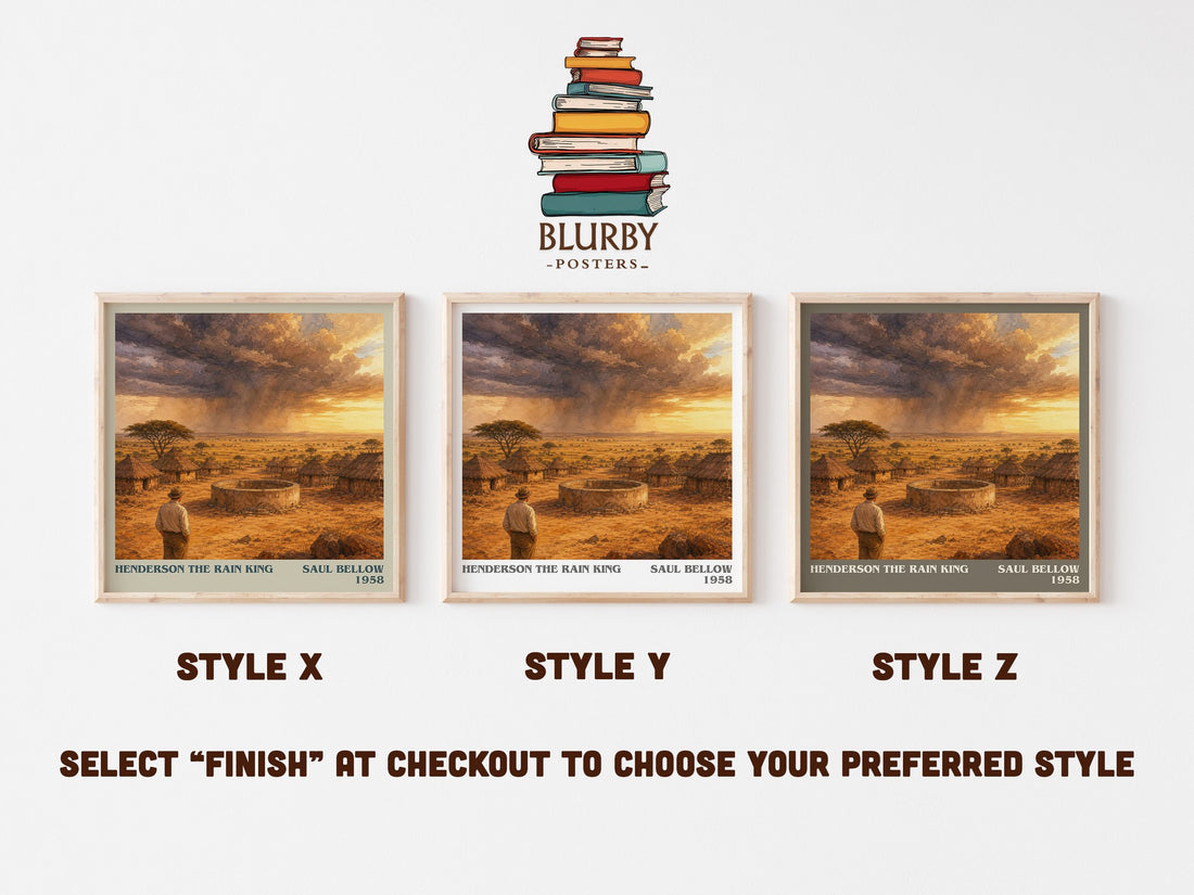 Henderson the Rain King literary print in frame leaning in hallway – literary fiction wall art (mockup)