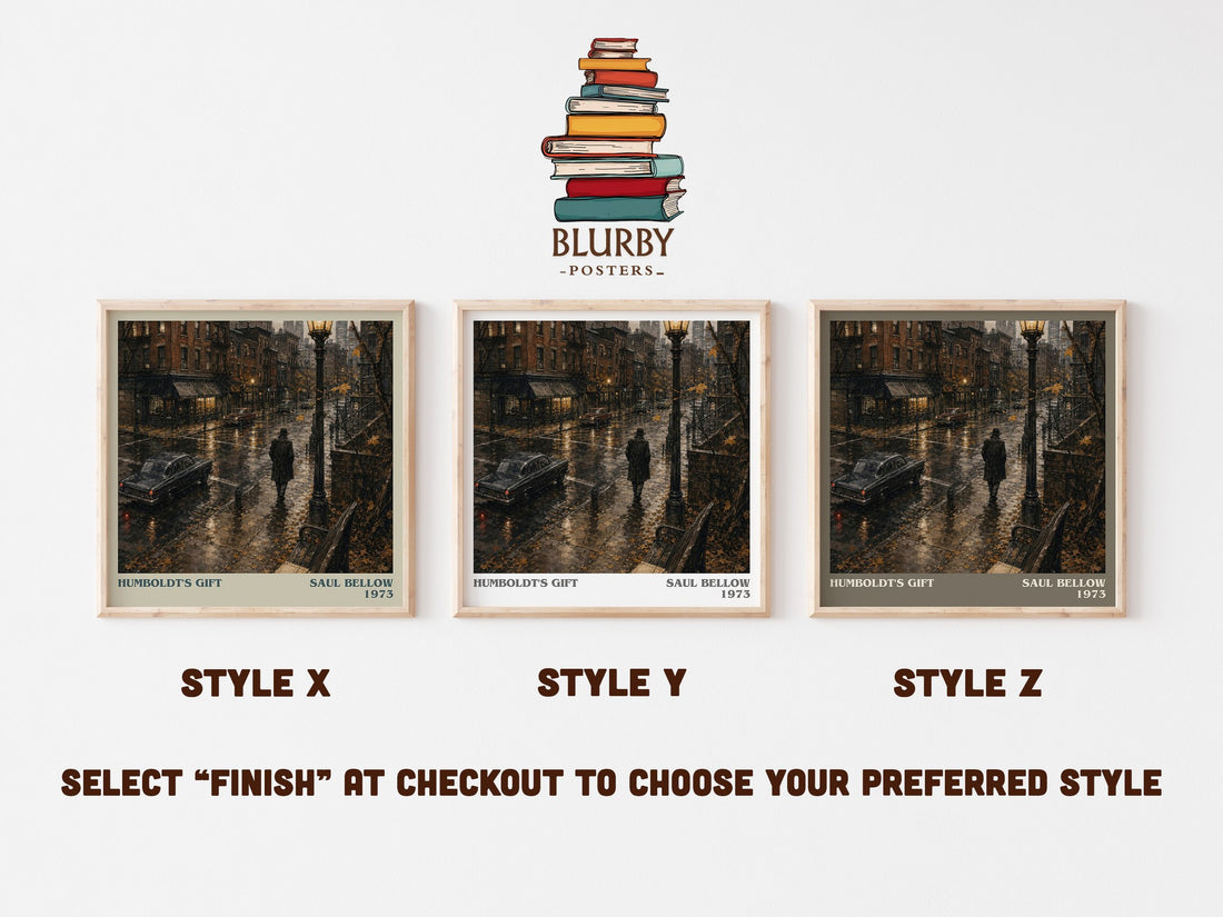 Humboldt's Gift literary print in frame leaning in hallway – literary fiction wall art (mockup)