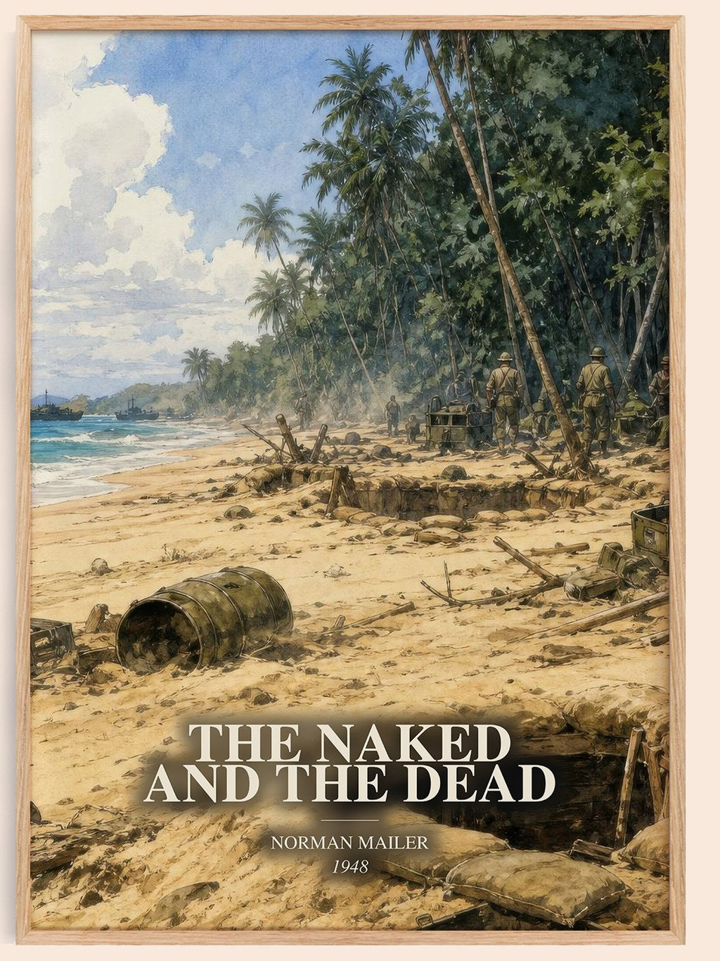 The Naked and the Dead watercolour book poster by Norman Mailer – framed literary art print