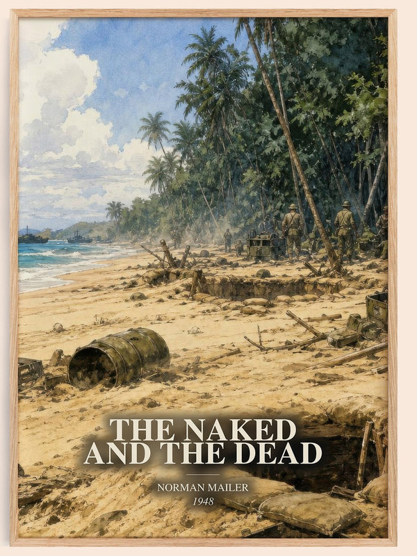The Naked and the Dead watercolour book poster by Norman Mailer – framed literary art print