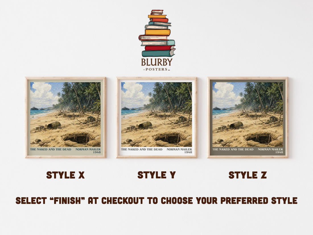 The Naked and the Dead literary print in frame leaning in hallway – literary fiction wall art (mockup)