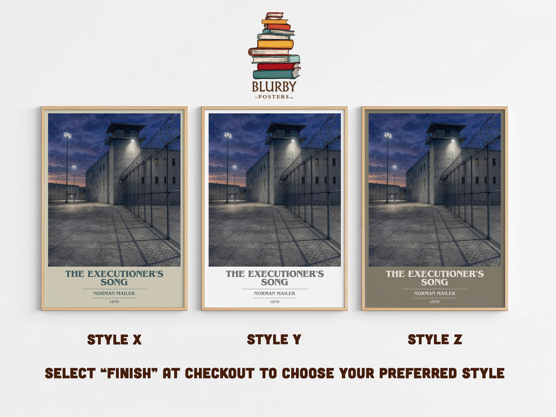 The Executioner's Song book cover print in frame leaning in hallway – non fiction wall art (mockup)