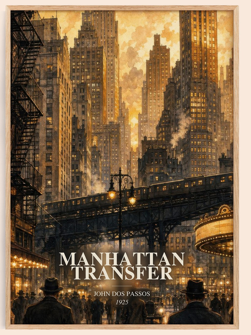 Manhattan Transfer watercolour book poster by John Dos Passos – framed literary art print