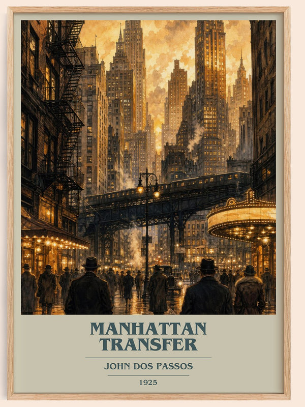 Manhattan Transfer book cover book poster by John Dos Passos – framed literary art print