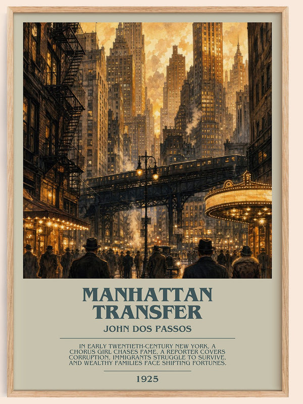 Manhattan Transfer bookish book poster by John Dos Passos – framed literary art print