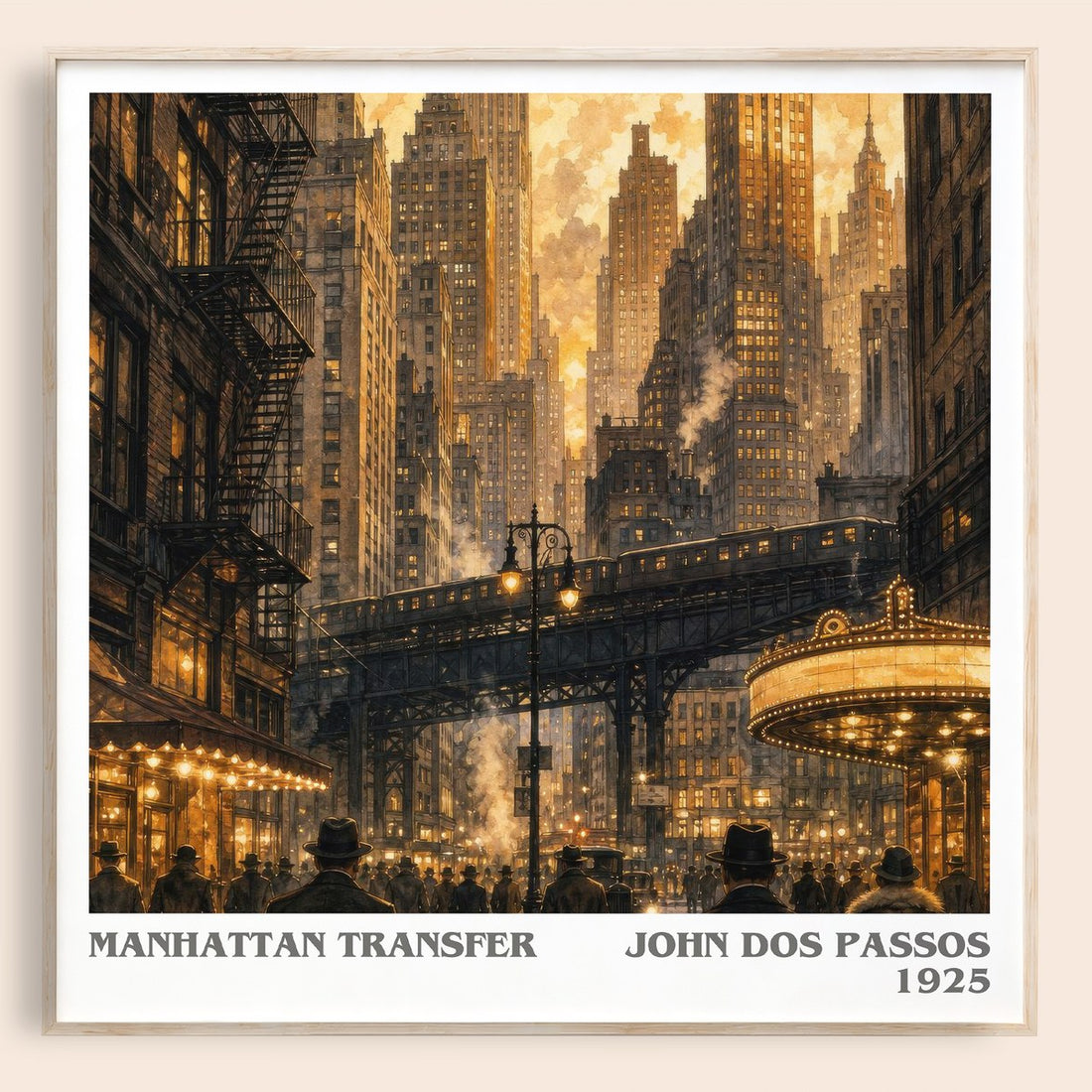 Manhattan Transfer literary book poster by John Dos Passos – framed literary art print