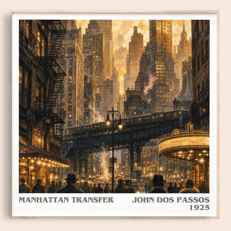 Manhattan Transfer literary book poster by John Dos Passos – framed literary art print