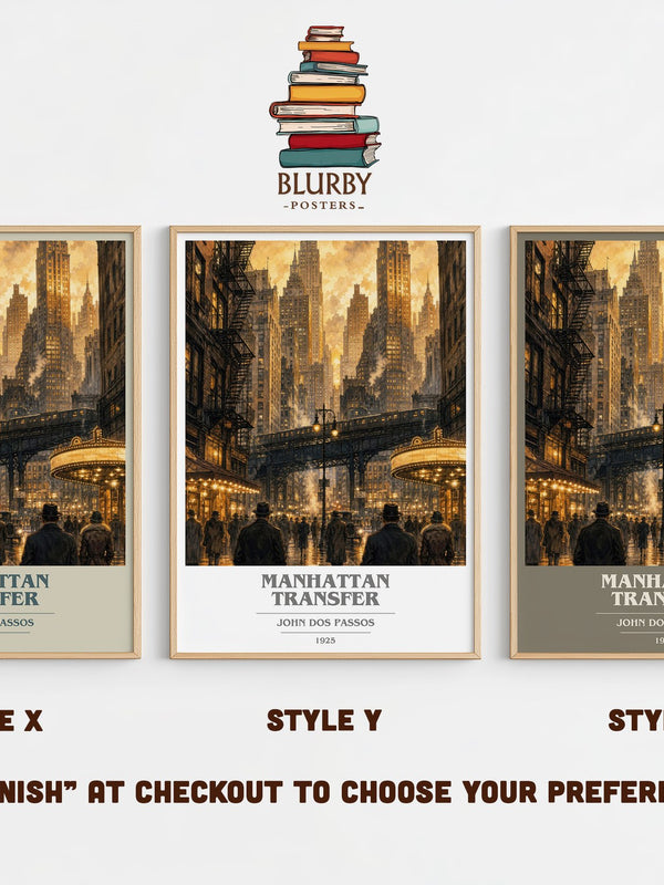 Manhattan Transfer book cover print in frame leaning in hallway – literary fiction wall art