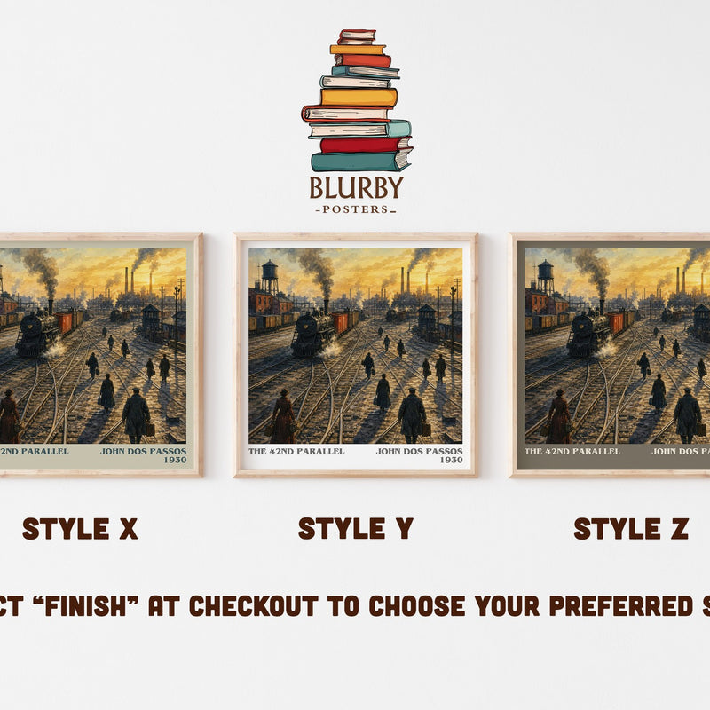 The 42nd Parallel literary print in frame leaning in hallway – literary fiction wall art
