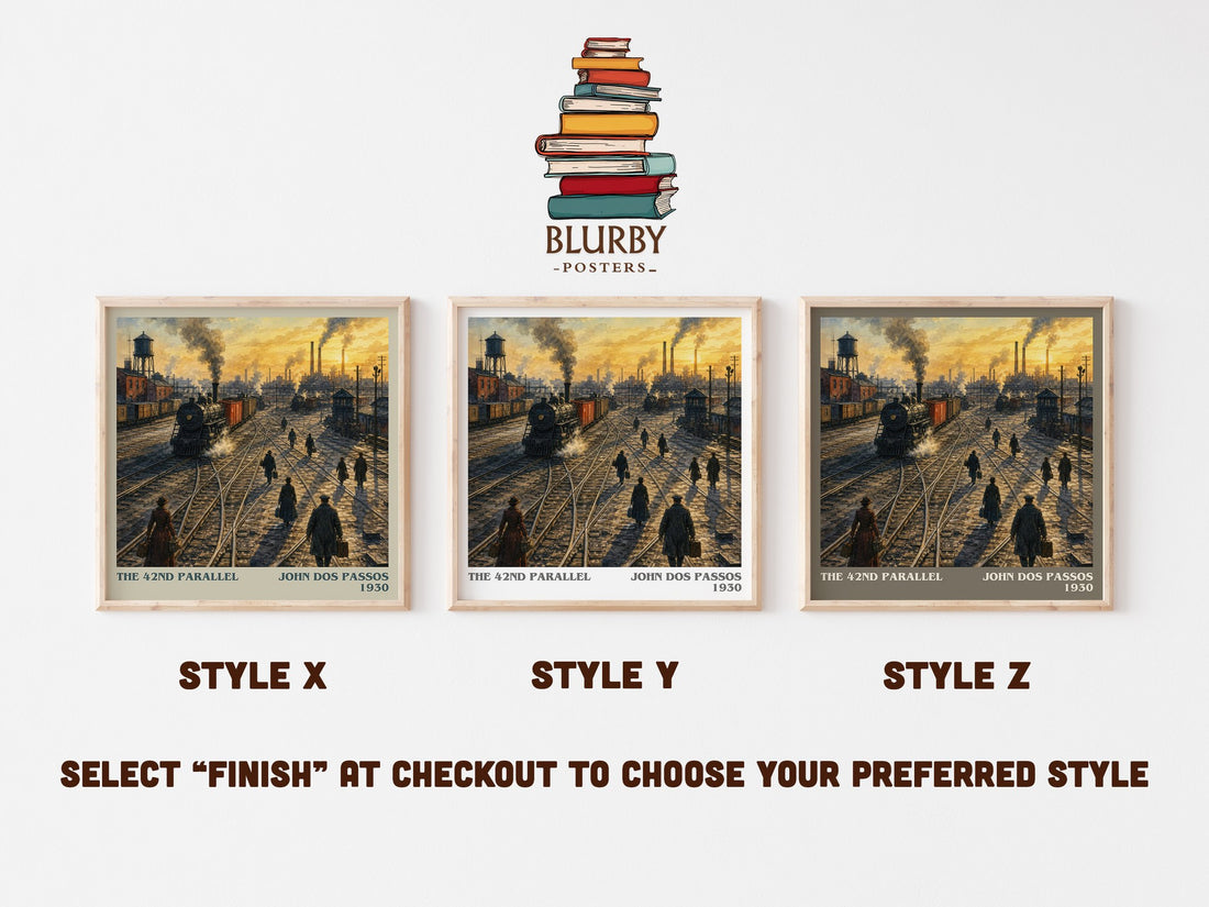 The 42nd Parallel literary print in frame leaning in hallway – literary fiction wall art (mockup)