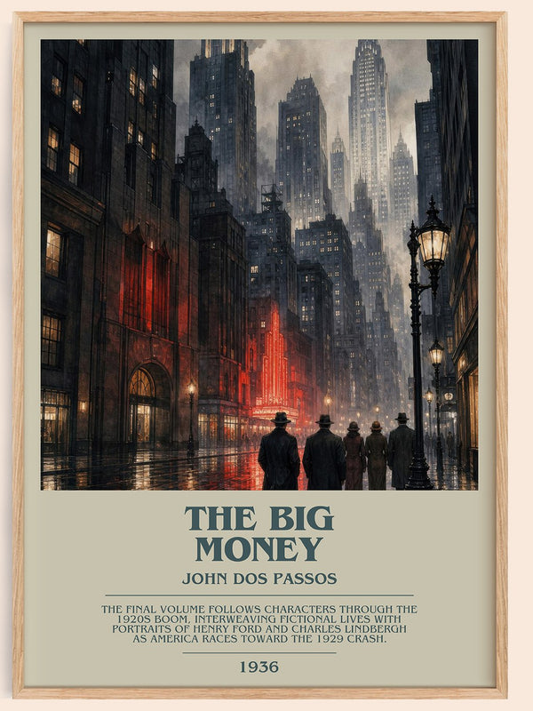 The Big Money bookish book poster by John Dos Passos – framed literary art print