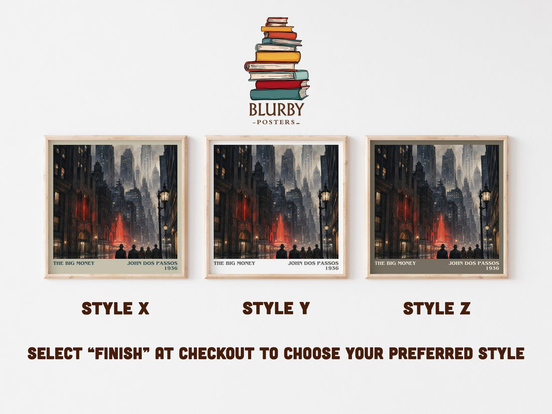 The Big Money literary print in frame leaning in hallway – literary fiction wall art (mockup)