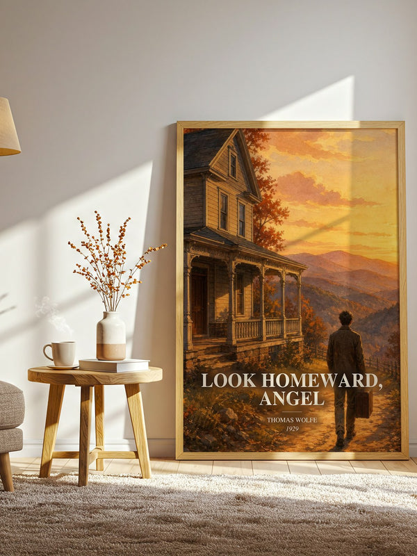 Look Homeward, Angel watercolour print in frame leaning in hallway – coming of age wall art