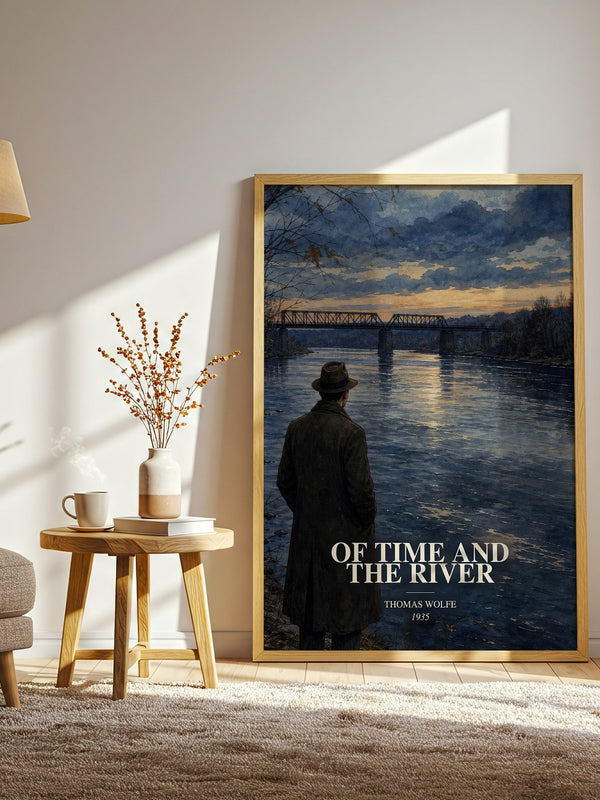 Of Time and the River watercolour print in frame leaning in hallway – literary fiction wall art