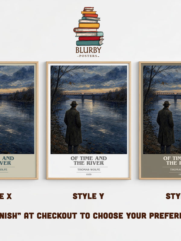 Of Time and the River book cover print in frame leaning in hallway – literary fiction wall art