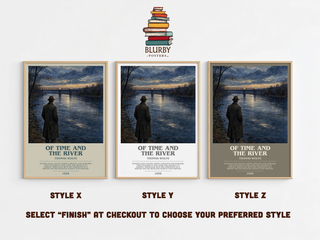 Of Time and the River bookish print in frame leaning in hallway – literary fiction wall art (mockup)