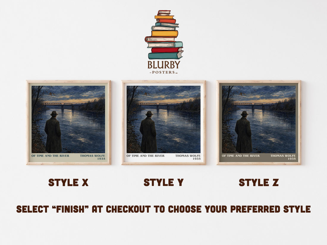 Of Time and the River literary print in frame leaning in hallway – literary fiction wall art (mockup)