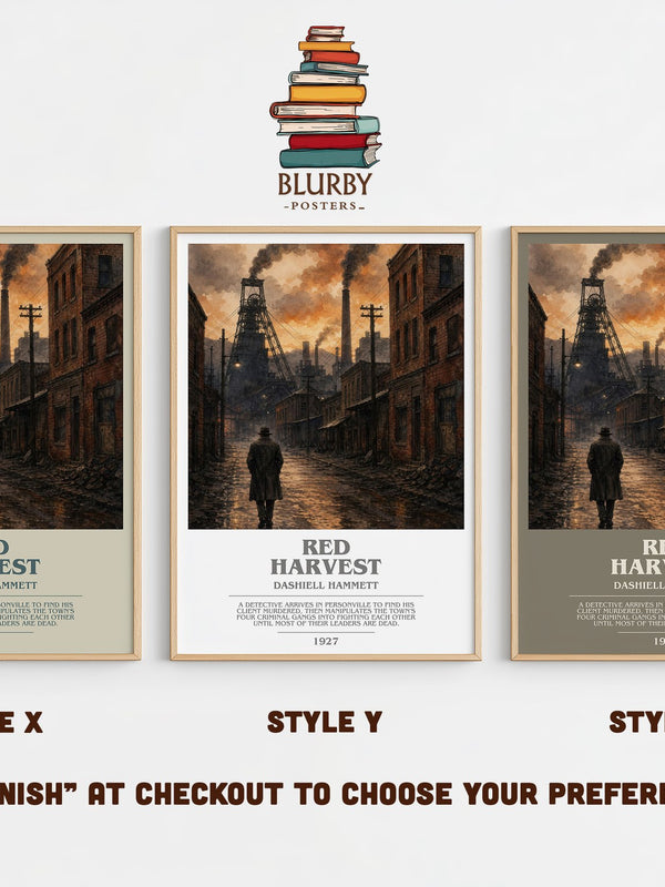 Red Harvest bookish print in frame leaning in hallway – crime wall art