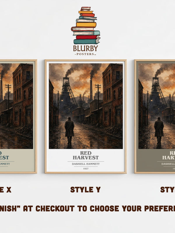 Red Harvest book cover print in frame leaning in hallway – crime wall art